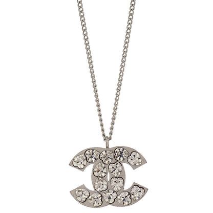 Chanel CC Chain Necklace Pendant Rhinestone Silver 04A