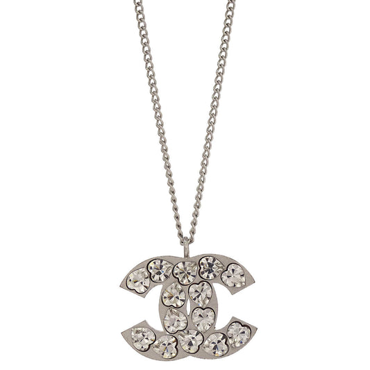 Chanel CC Chain Necklace Pendant Rhinestone Silver 04A