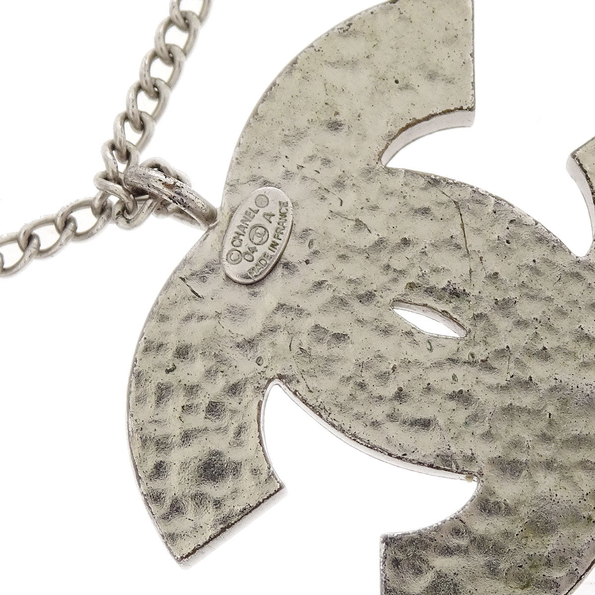 Chanel CC Chain Necklace Pendant Rhinestone Silver 04A