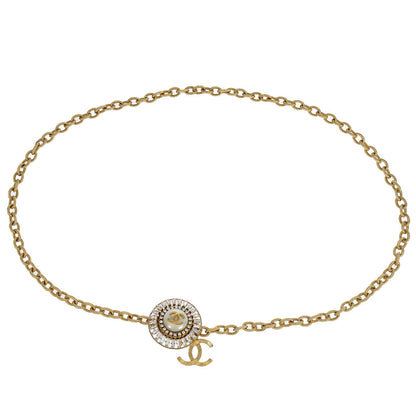 Chanel Chain Belt Gold Medallion Rhinestone Costume Pearl 07P Small Good