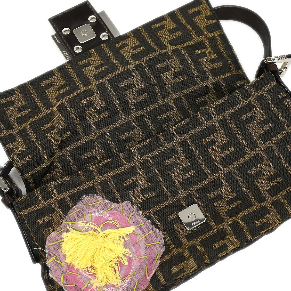 Fendi Brown Zucca Patchwork Baguette Handbag