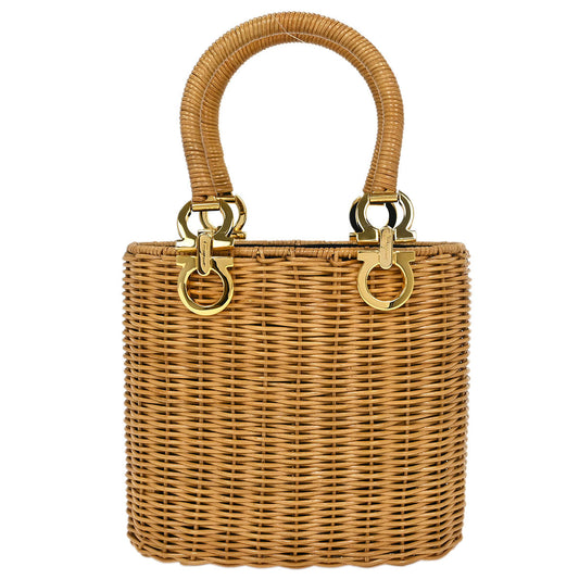 Salvatore Ferragamo Beige Rattan Gancini Basket Handbag