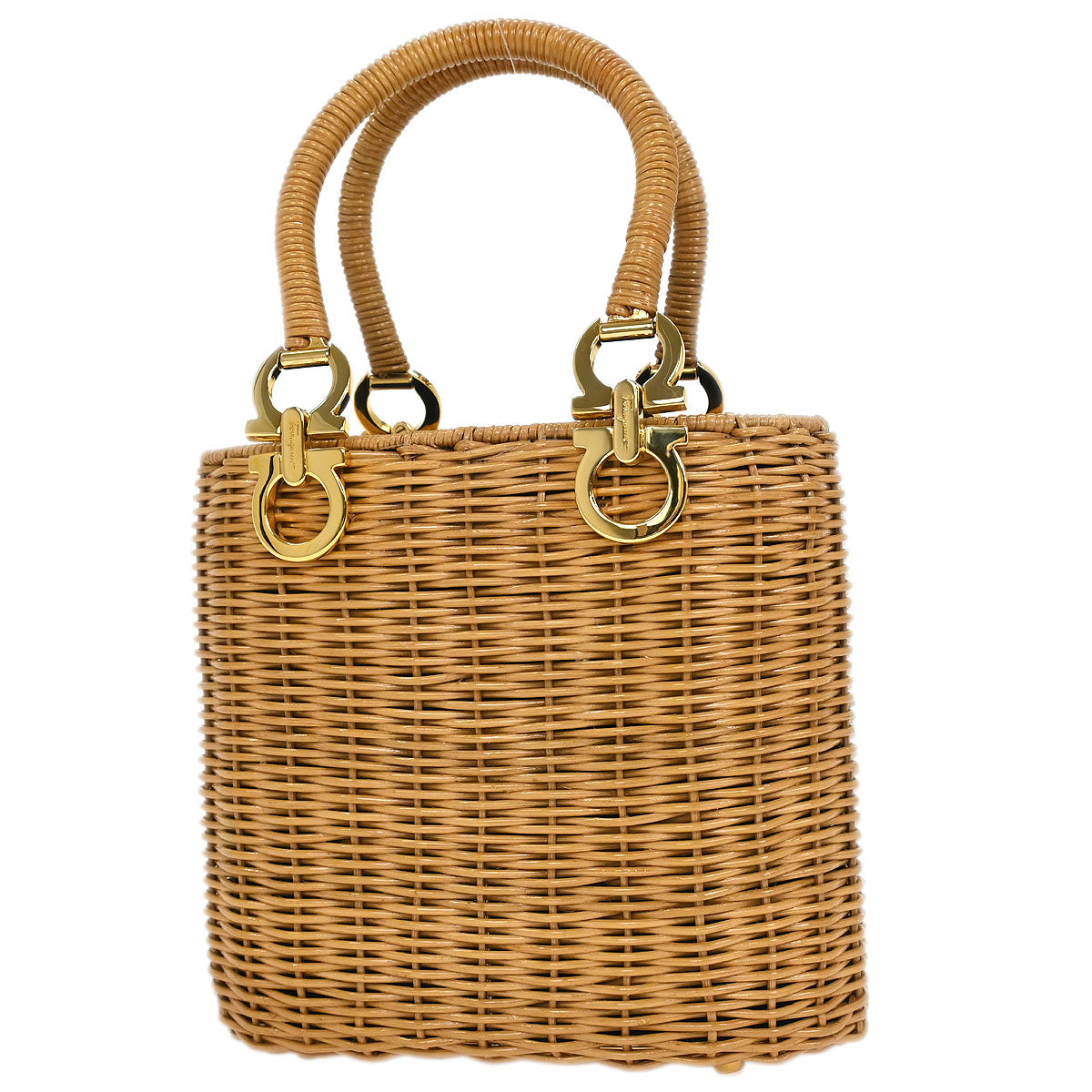 Salvatore Ferragamo Beige Rattan Gancini Basket Handbag