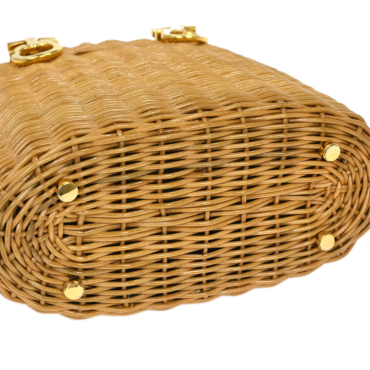 Salvatore Ferragamo Beige Rattan Gancini Basket Handbag