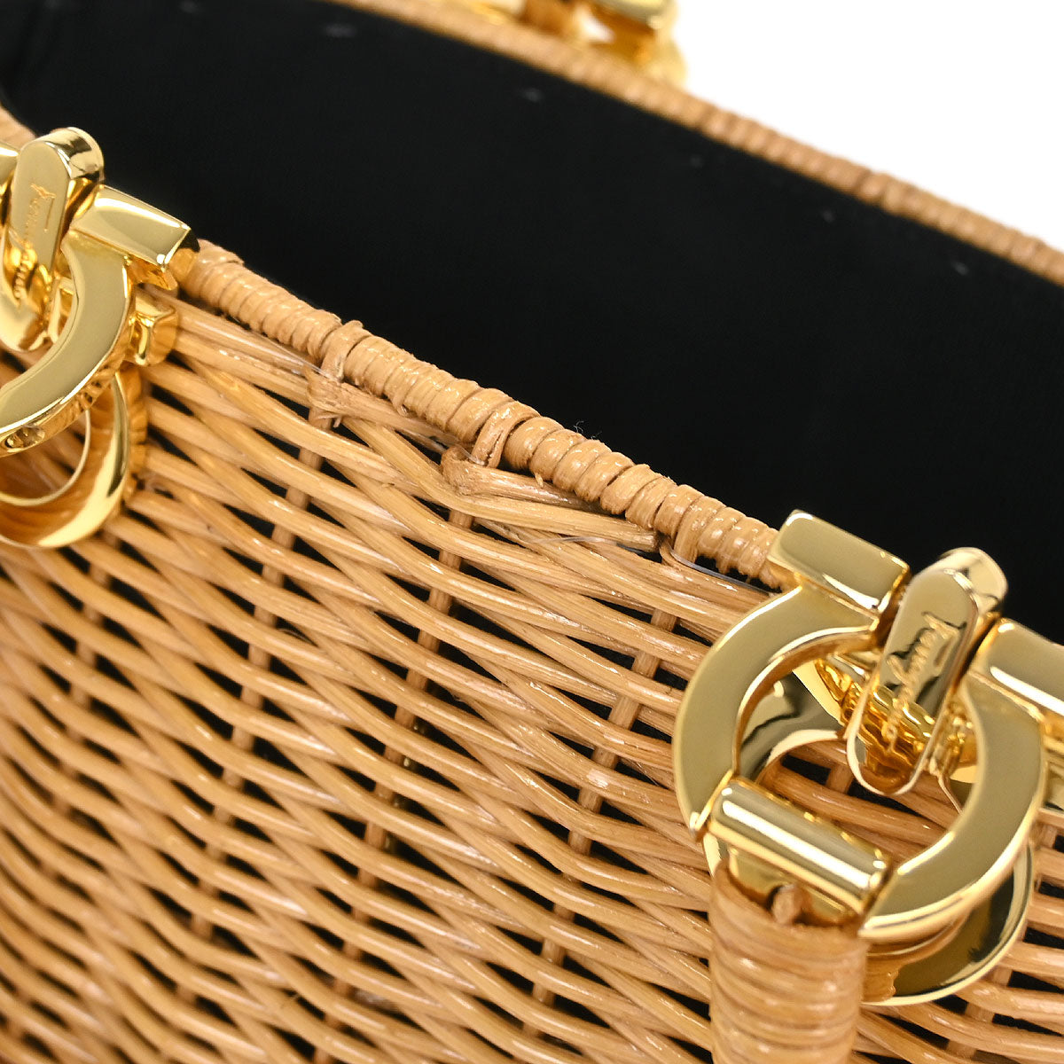 Salvatore Ferragamo Beige Rattan Gancini Basket Handbag