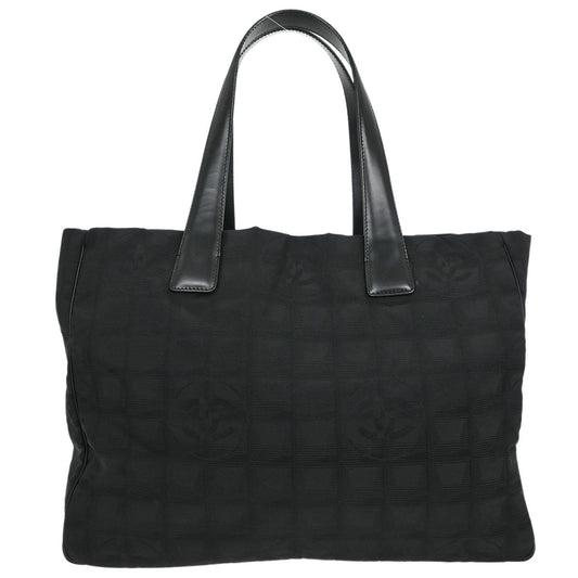 Chanel Black Jacquard Nylon Travel Line Tote Handbag