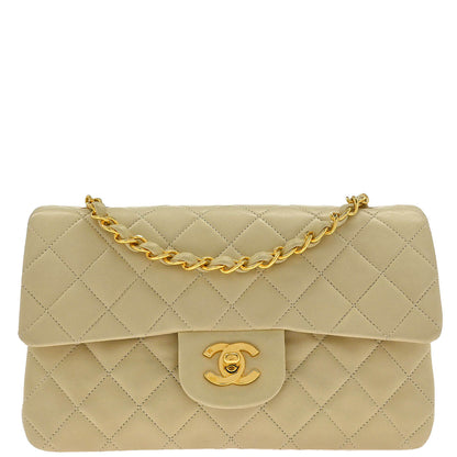 Chanel Off-white Lambskin Small Classic Double Flap Shoulder Bag
