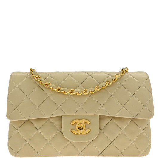 Chanel Off-white Lambskin Small Classic Double Flap Shoulder Bag