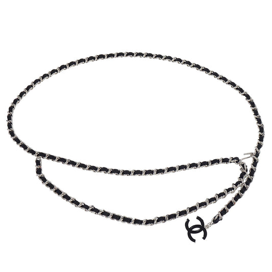 Chanel Silver Black Chain Belt CC Leather 05V Small Good