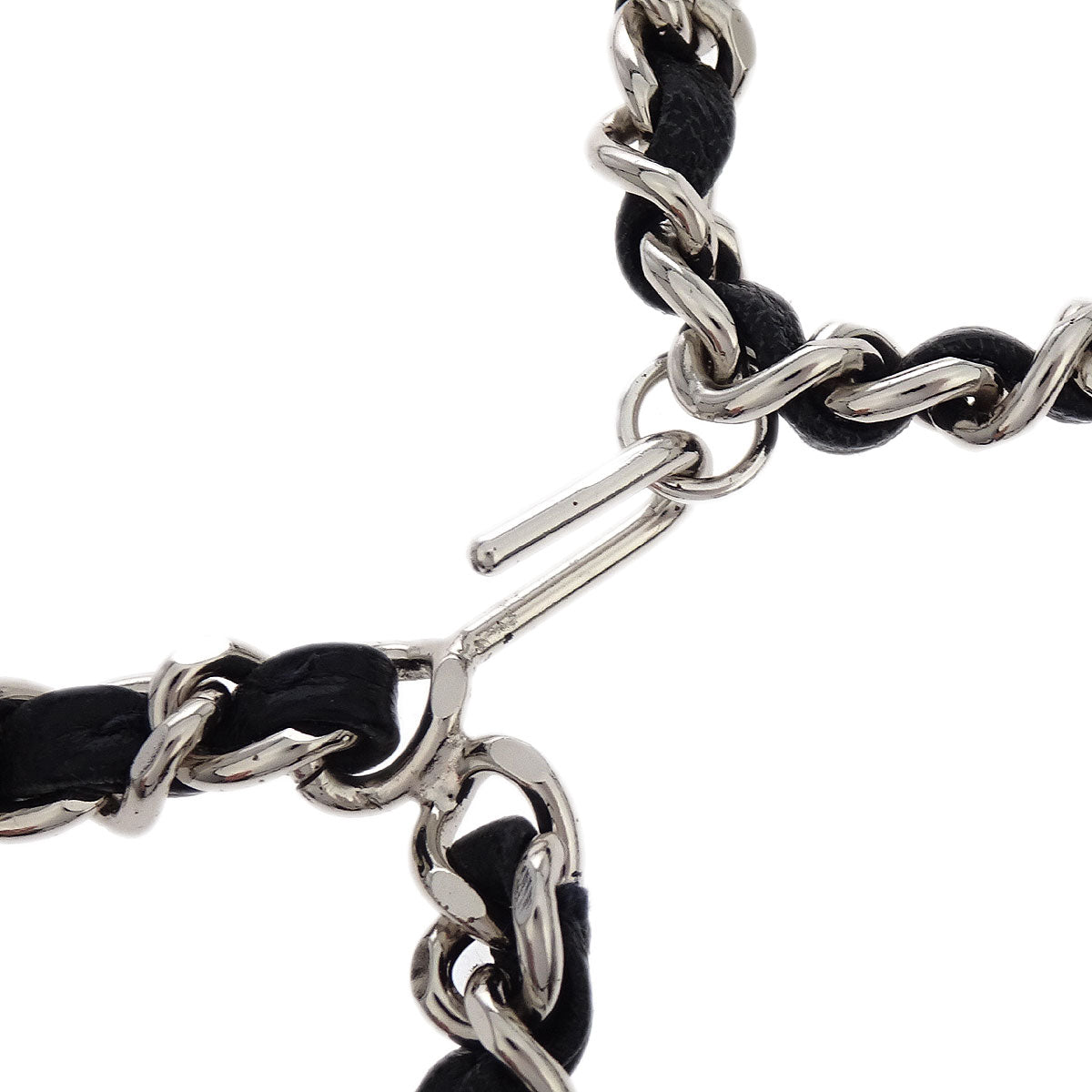 Chanel Silver Black Chain Belt CC Leather 05V Small Good