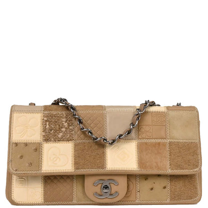 Chanel * 2006-2008 Brown Mixed Material Patchwork Single Flap Bag Mediuｍ