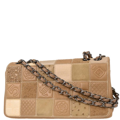 Chanel * 2006-2008 Brown Mixed Material Patchwork Single Flap Bag Mediuｍ