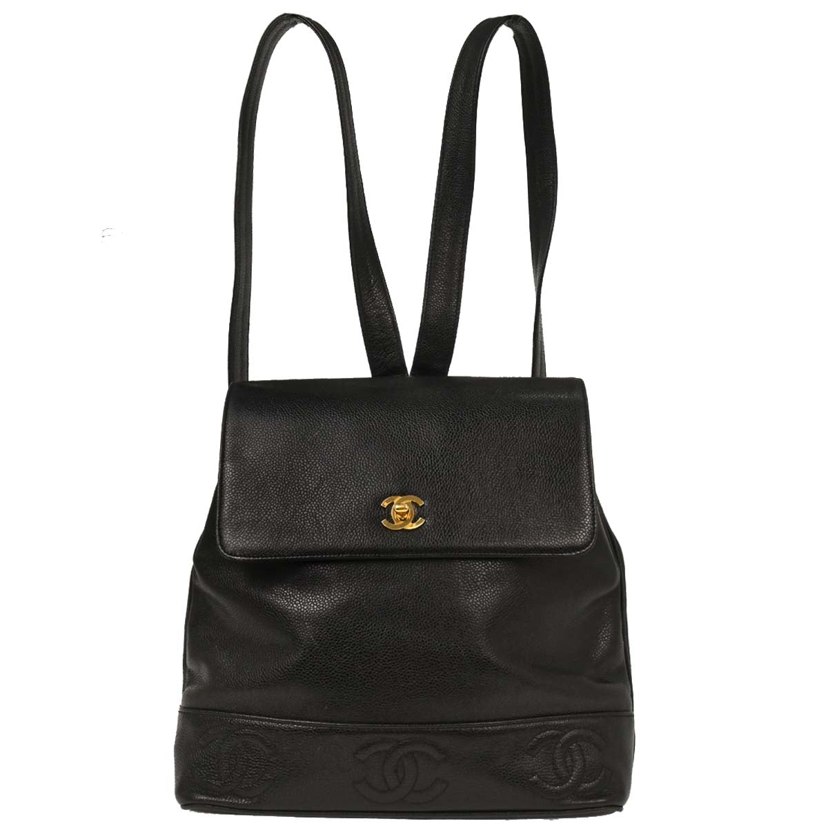 Chanel 1996-1997 Black Caviar Triple CC Backpack