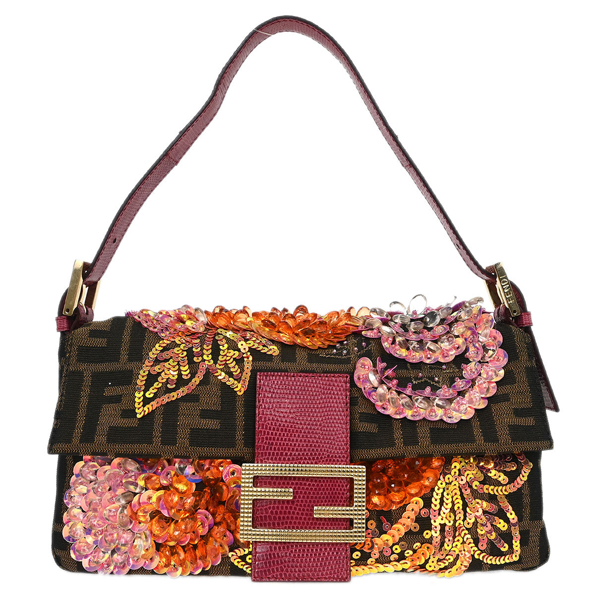 Fendi * Brown Zucca Lizard Baguette Handbag
