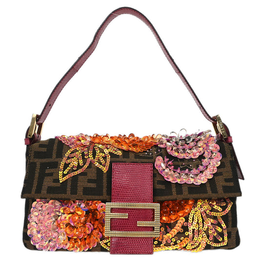 Fendi * Brown Zucca Lizard Baguette Handbag