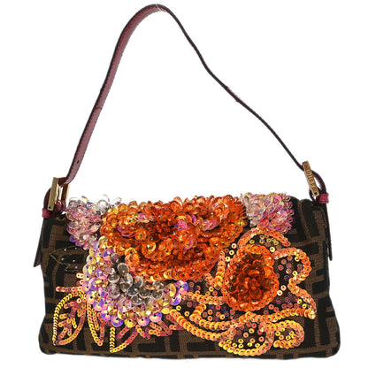 Fendi * Brown Zucca Lizard Baguette Handbag