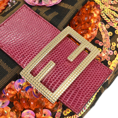 Fendi * Brown Zucca Lizard Baguette Handbag