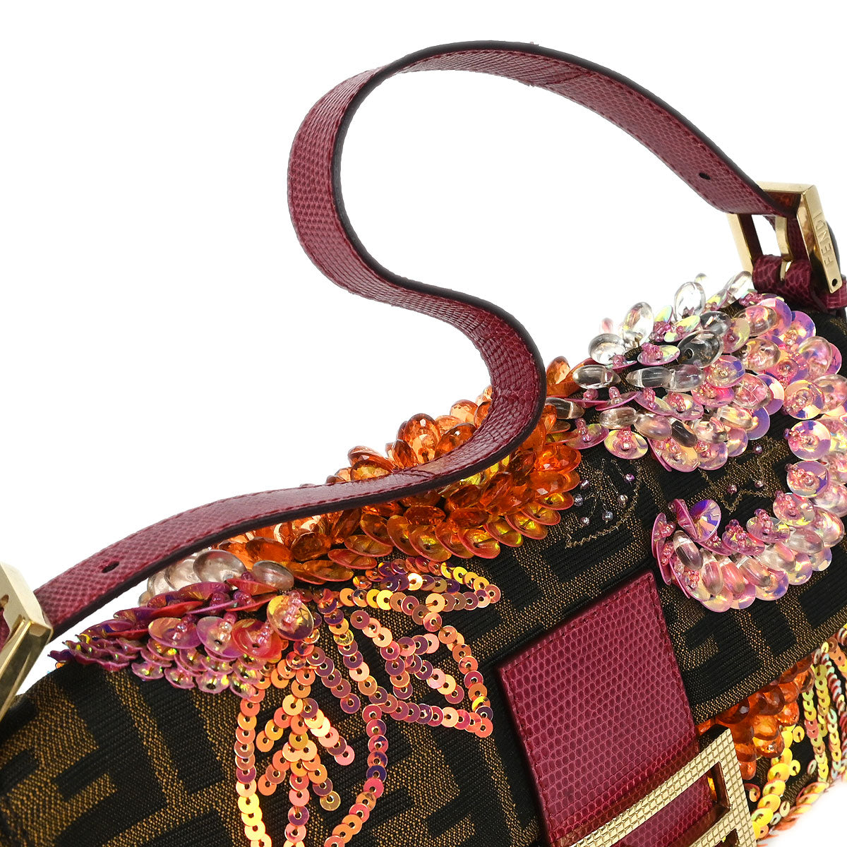 Fendi * Brown Zucca Lizard Baguette Handbag