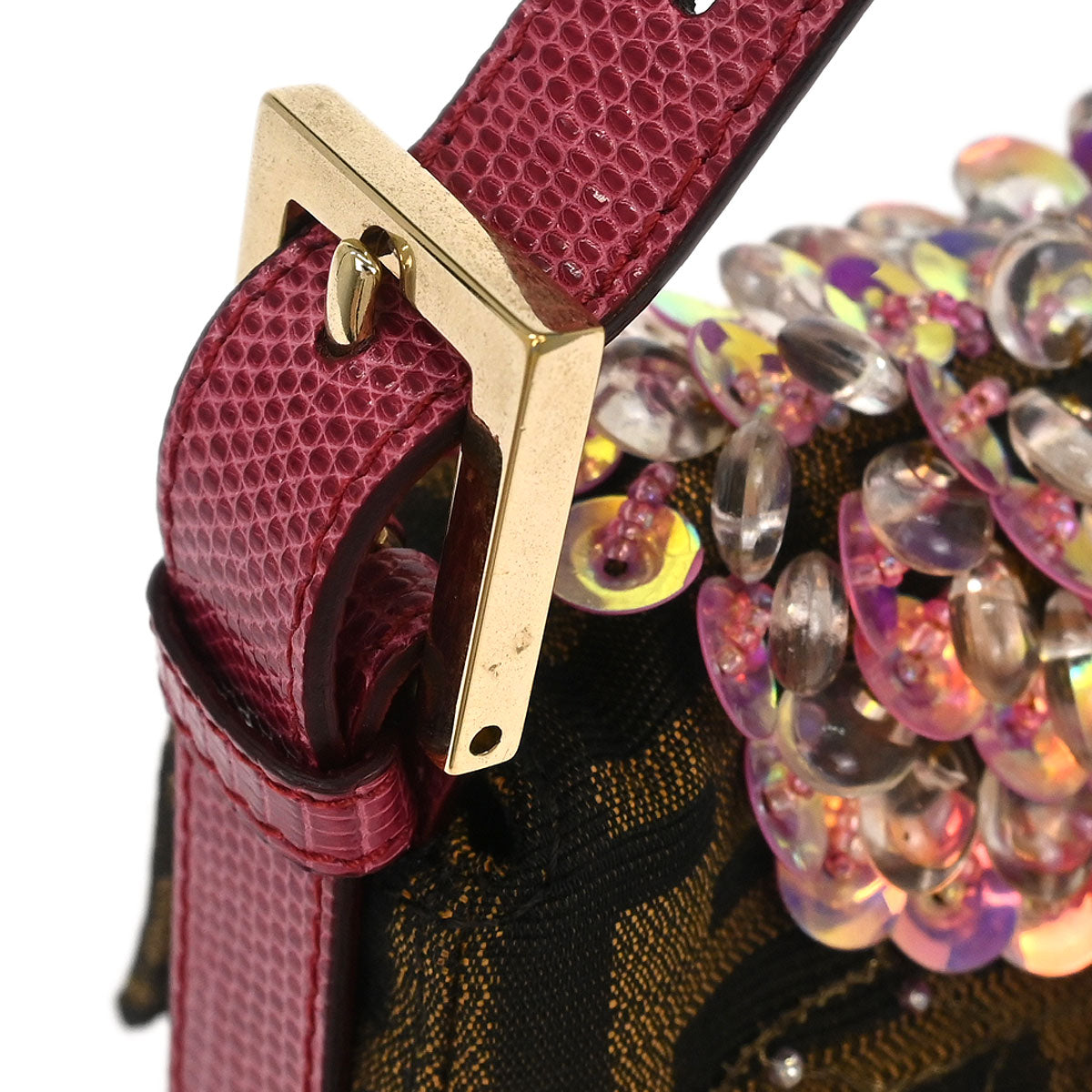 Fendi * Brown Zucca Lizard Baguette Handbag