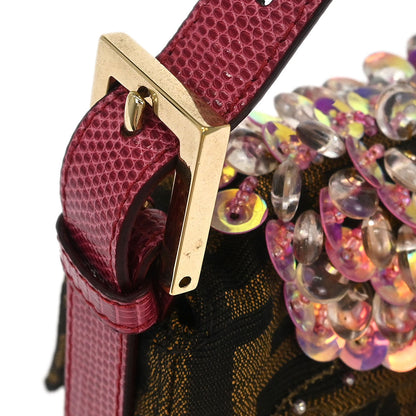 Fendi * Brown Zucca Lizard Baguette Handbag