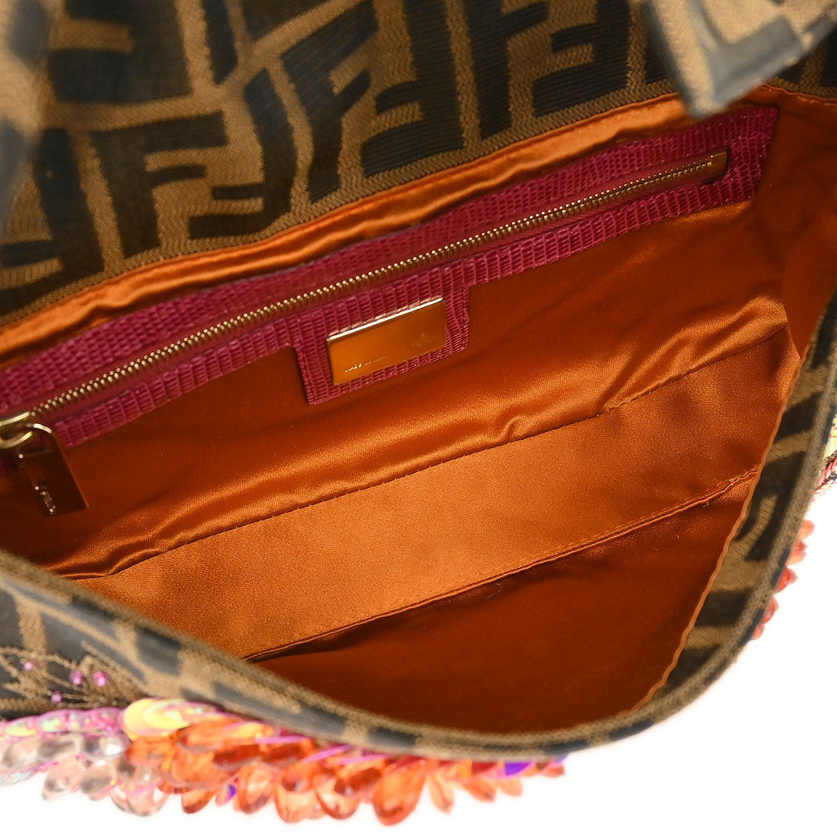 Fendi * Brown Zucca Lizard Baguette Handbag