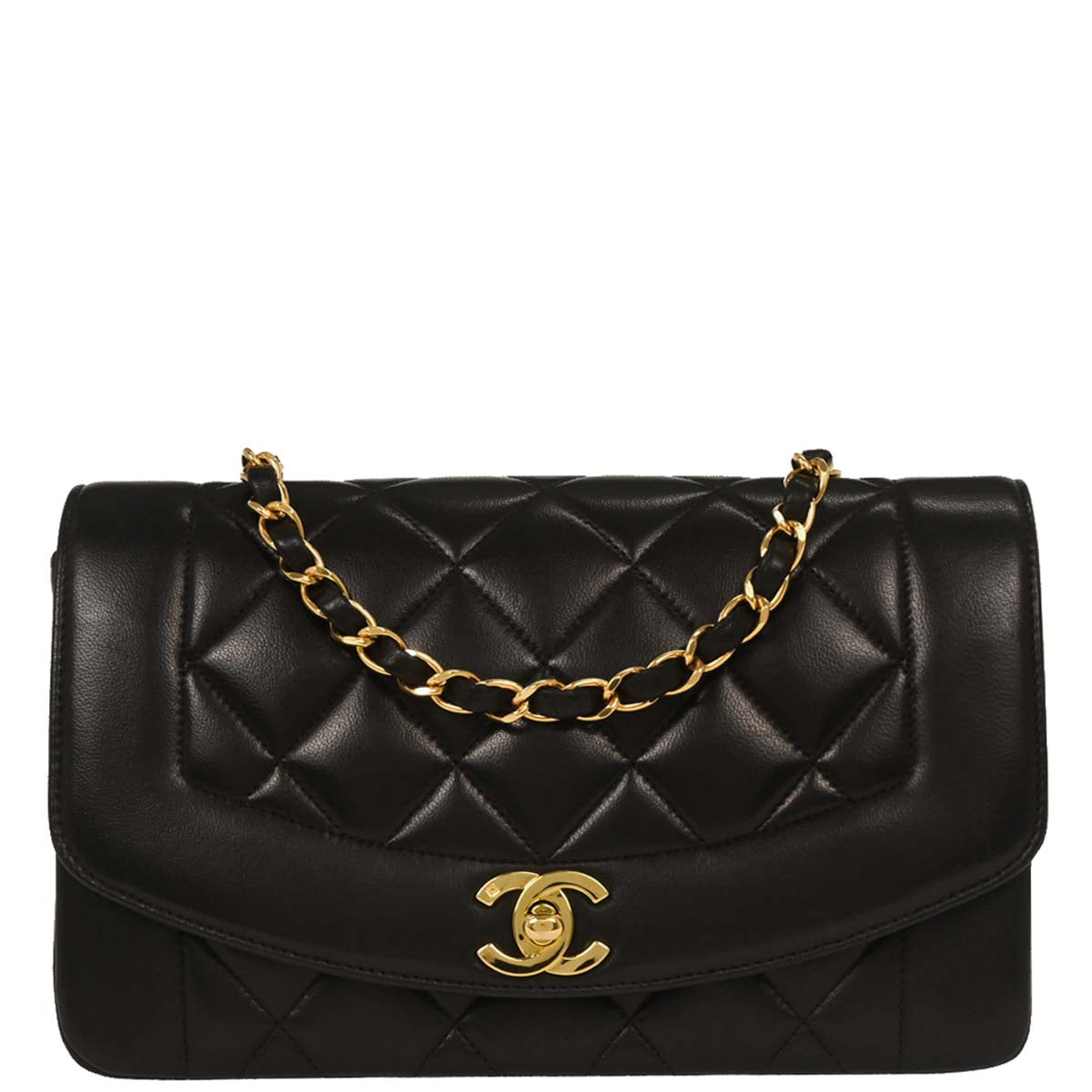 Chanel 1994-1996 Black Lambskin Small Diana Shoulder Bag