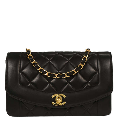 Chanel 1994-1996 Black Lambskin Small Diana Shoulder Bag
