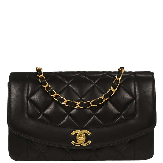 Chanel 1994-1996 Black Lambskin Small Diana Shoulder Bag