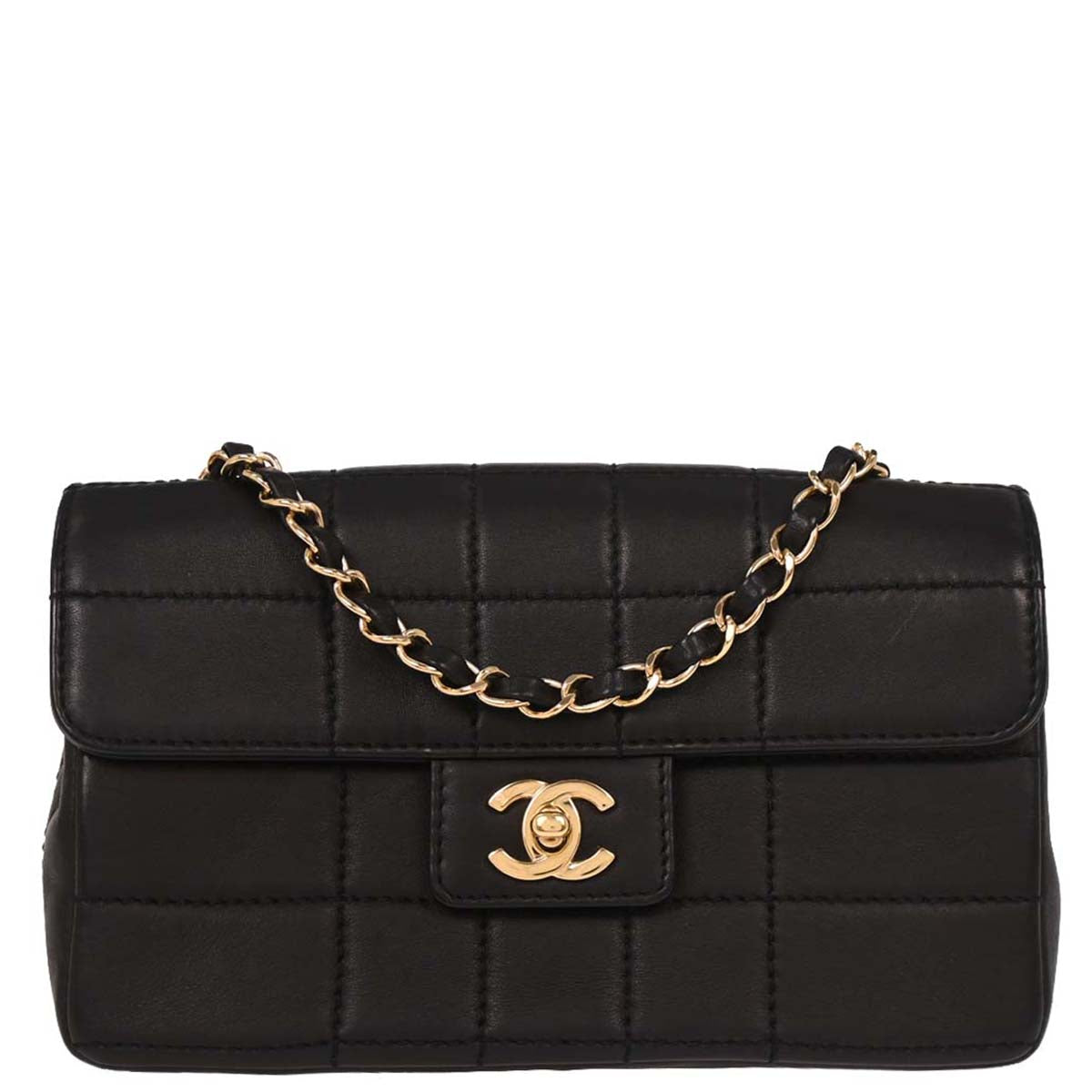 Chanel 2002-2003 Black Lambskin Choco Bar Shoulder Bag