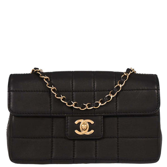 Chanel 2002-2003 Black Lambskin Choco Bar Shoulder Bag