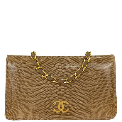 Chanel * Beige Lizard Pushlock Mini Full Flap Shoulder Bag