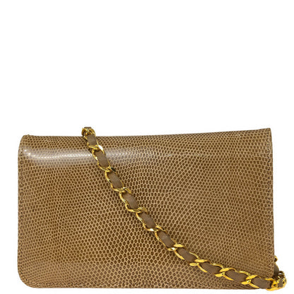 Chanel * Beige Lizard Pushlock Mini Full Flap Shoulder Bag