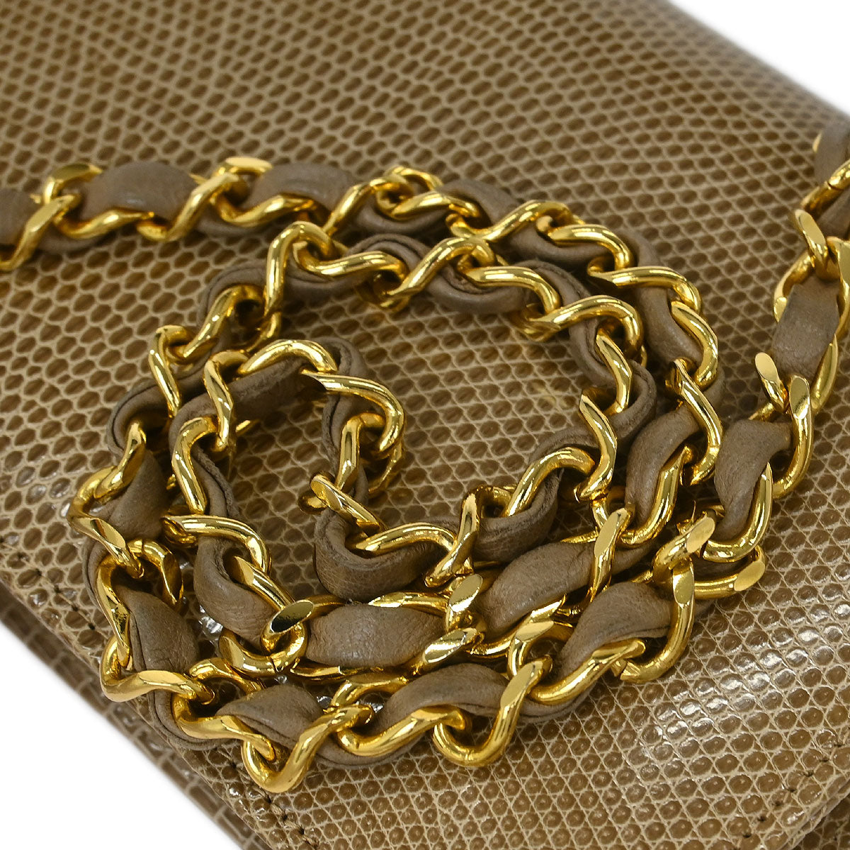 Chanel * Beige Lizard Pushlock Mini Full Flap Shoulder Bag