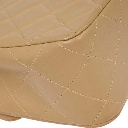 Chanel 1989-1991 Beige Lambskin Classic Square Flap Shoulder Bag