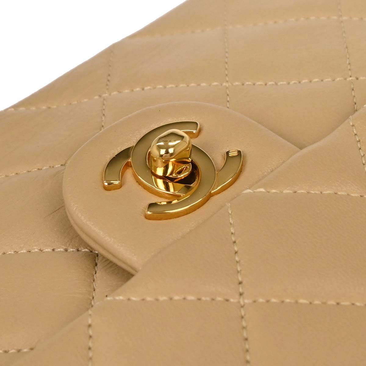 Chanel 1989-1991 Beige Lambskin Classic Square Flap Shoulder Bag