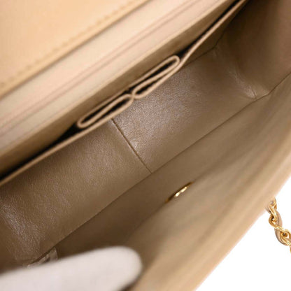Chanel 1989-1991 Beige Lambskin Classic Square Flap Shoulder Bag