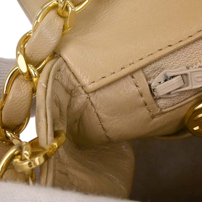 Chanel 1989-1991 Beige Lambskin Classic Square Flap Shoulder Bag