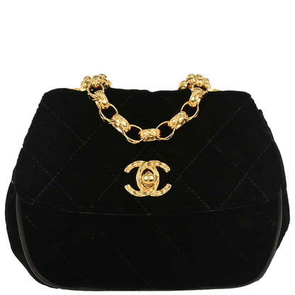 Chanel 1991-1994 Black Velvet Shoulder Bag