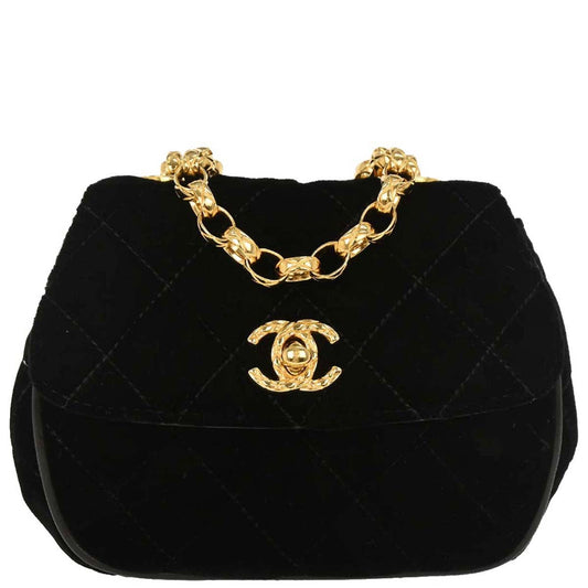 Chanel 1991-1994 Black Velvet Shoulder Bag