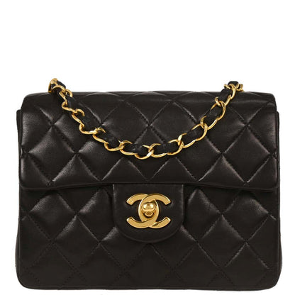 Chanel 1996-1997 Black Lambskin Mini Classic Square Flap Shoulder Bag