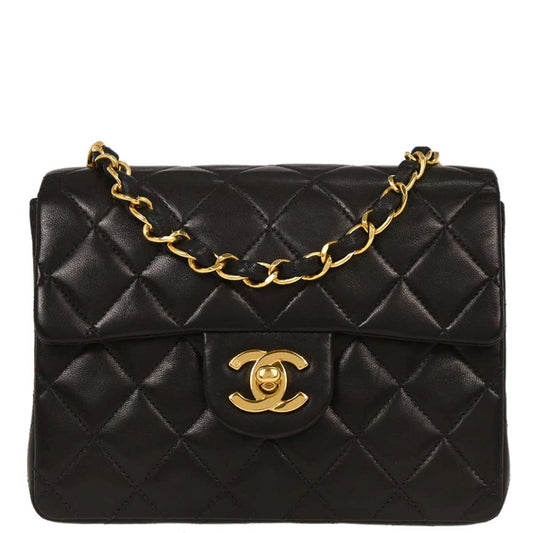 Chanel 1996-1997 Black Lambskin Mini Classic Square Flap Shoulder Bag