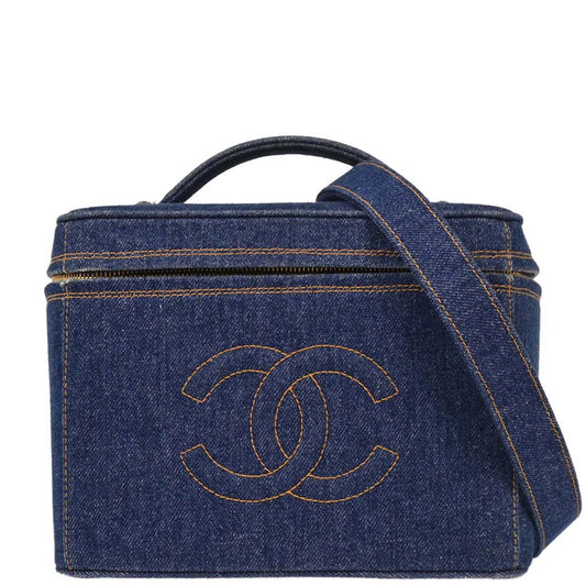 Chanel 1996-1997 Blue Denim Vanity 2way Shoulder Handbag
