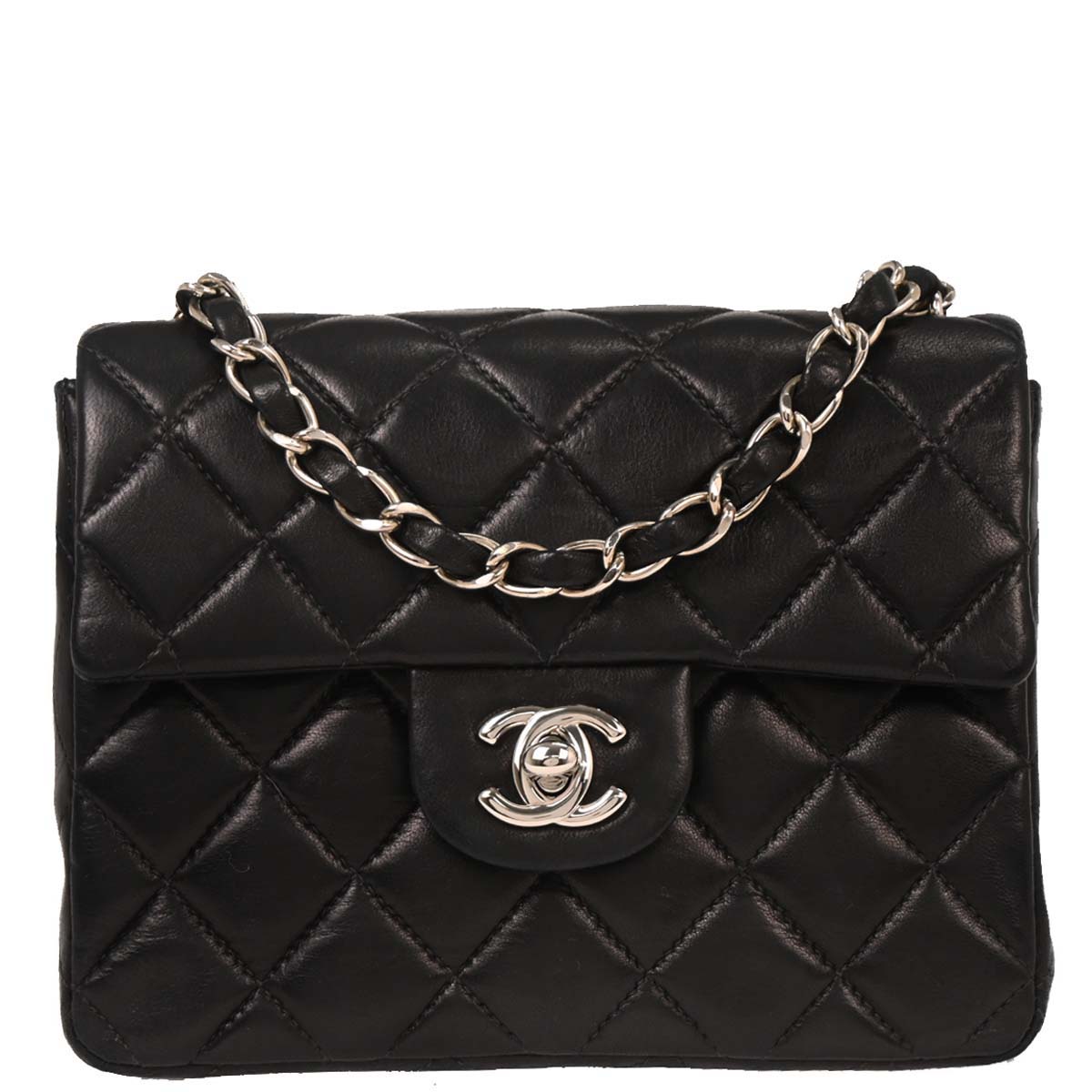 Chanel 2000-2001 Black Lambskin Mini Classic Square Flap Shoulder Bag