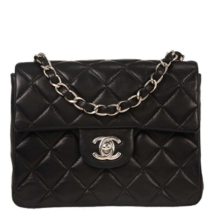 Chanel 2000-2001 Black Lambskin Mini Classic Square Flap Shoulder Bag