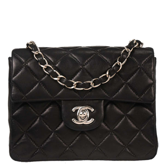 Chanel 2000-2001 Black Lambskin Mini Classic Square Flap Shoulder Bag