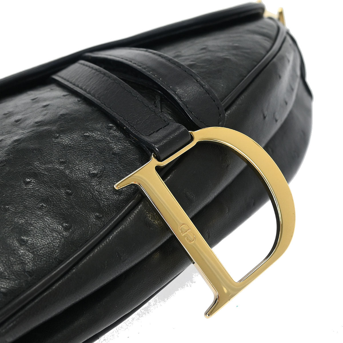 Christian Dior * Black Ostrich Saddle Handbag