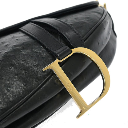 Christian Dior * Black Ostrich Saddle Handbag