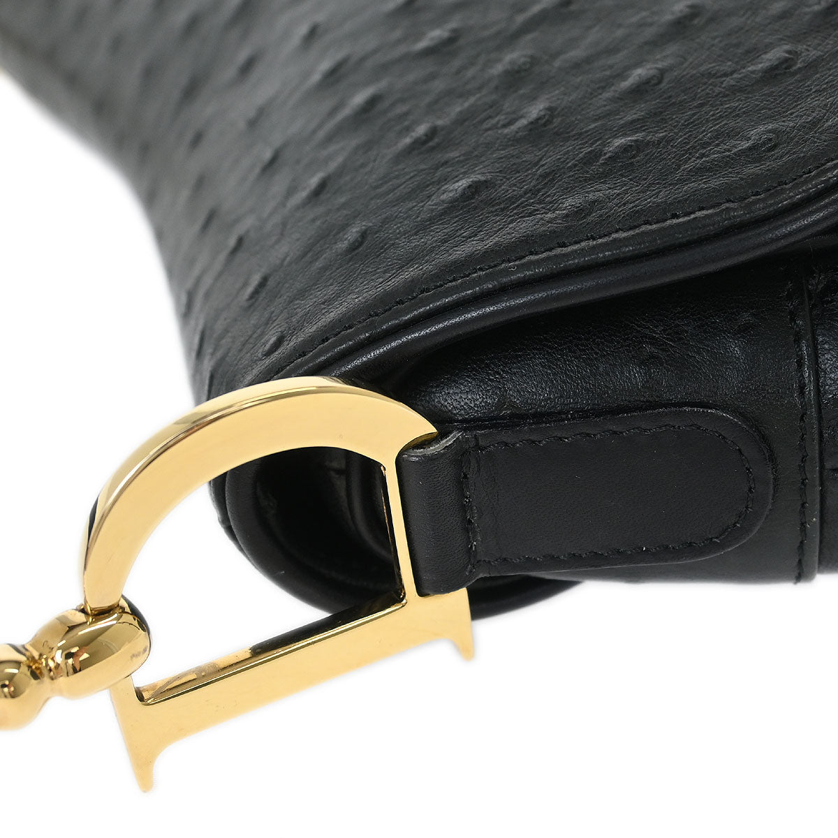 Christian Dior * Black Ostrich Saddle Handbag