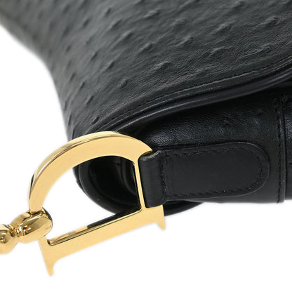 Christian Dior * Black Ostrich Saddle Handbag