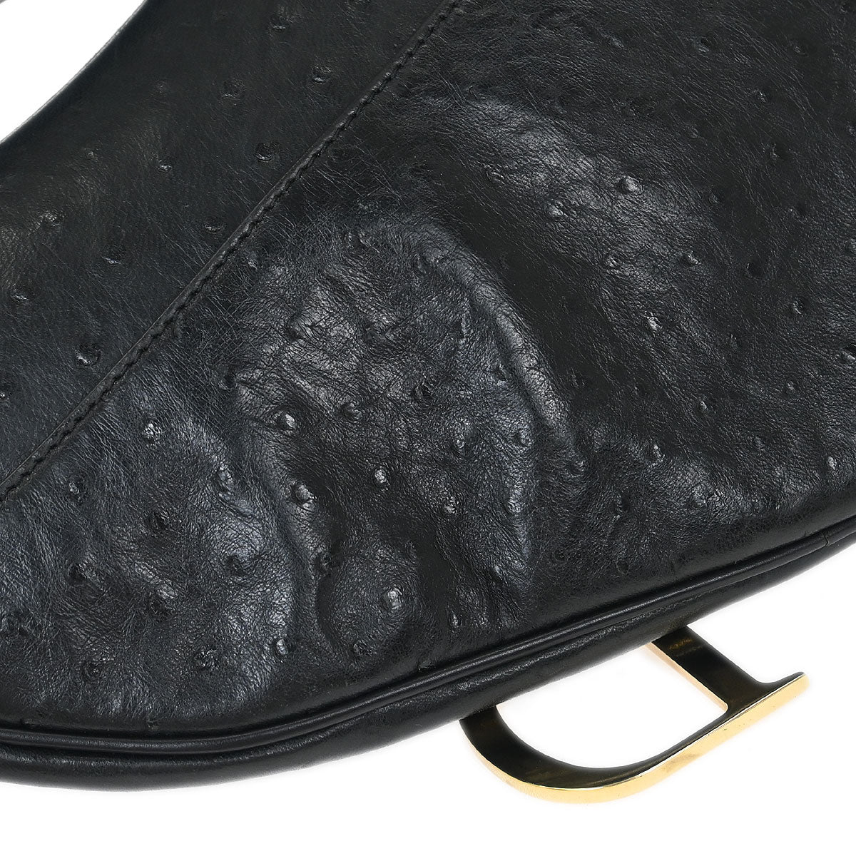 Christian Dior * Black Ostrich Saddle Handbag